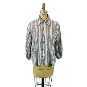 Vintage 1970s Floral Blouse Boho Land 'N Sea Striped Top | B 52"